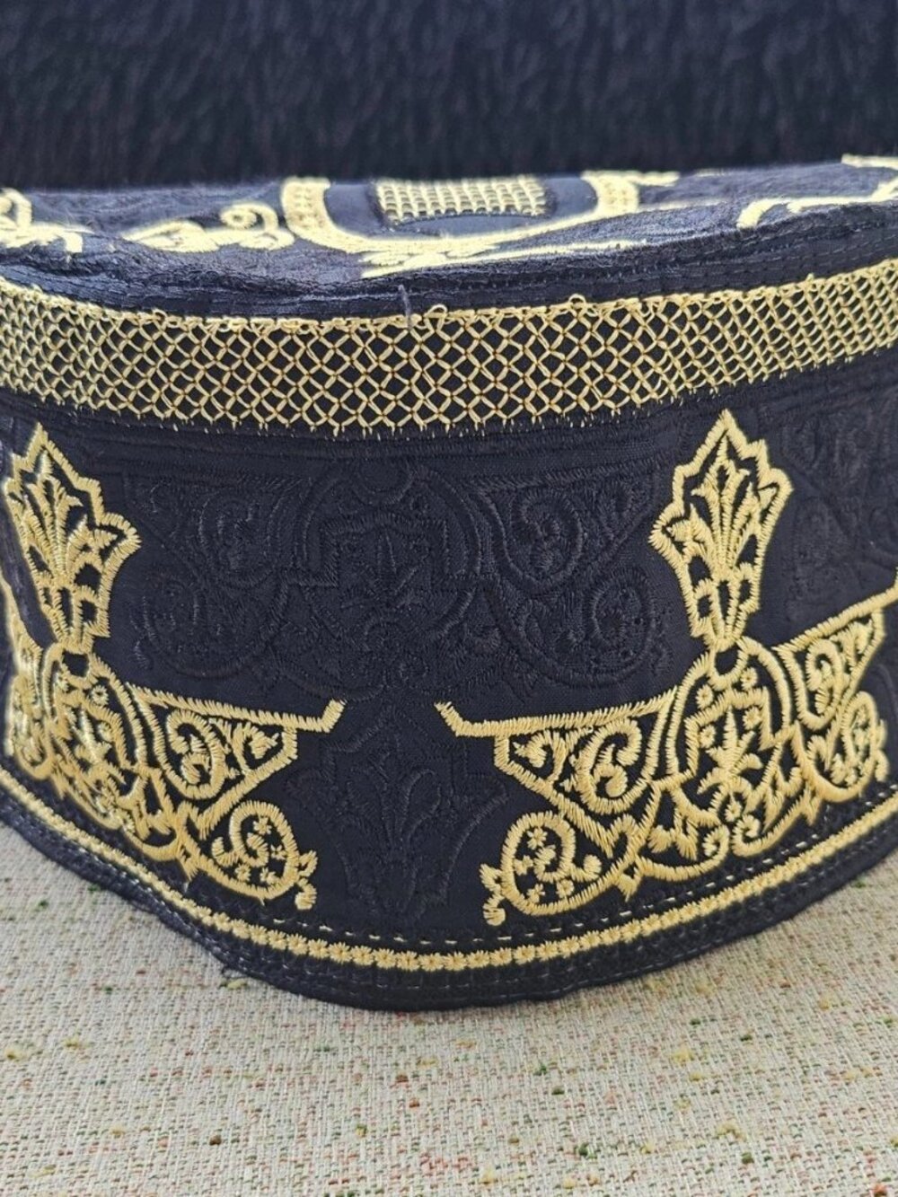 Omani Men Hat Black/Gold Tone Embroidery Cap Cultural Ethnic Hat Size 58cm New